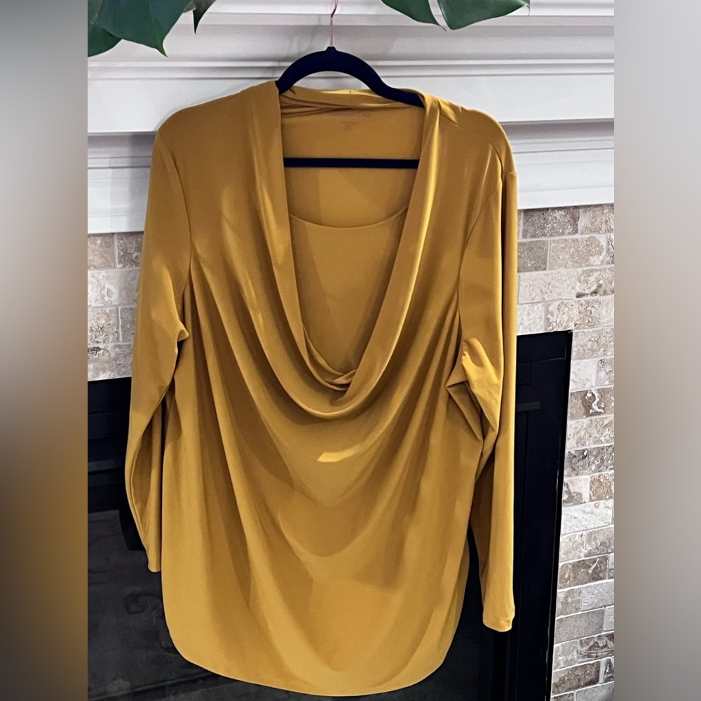 Coldwater Creek 2X drape front long sleeve soft knit top, ruched side, like new
